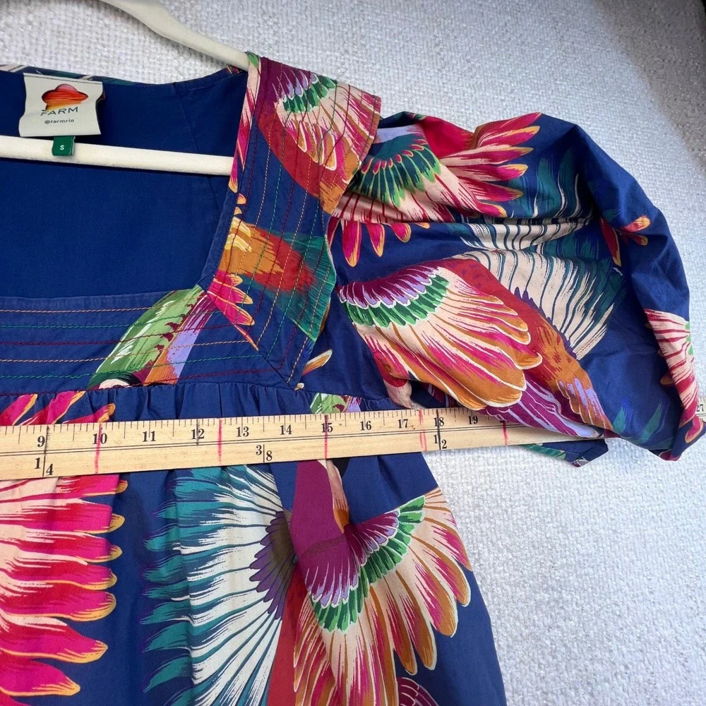 FARM Rio Parrot Print Dress Puff Sleeve Tiered Hem Tropical‎ Multicolor Small - Picture 8 of 13